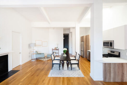 Representative TFC photo of the kitchen and dining area in model apartment 702 at 95 Horatio Street; not apartment 408.