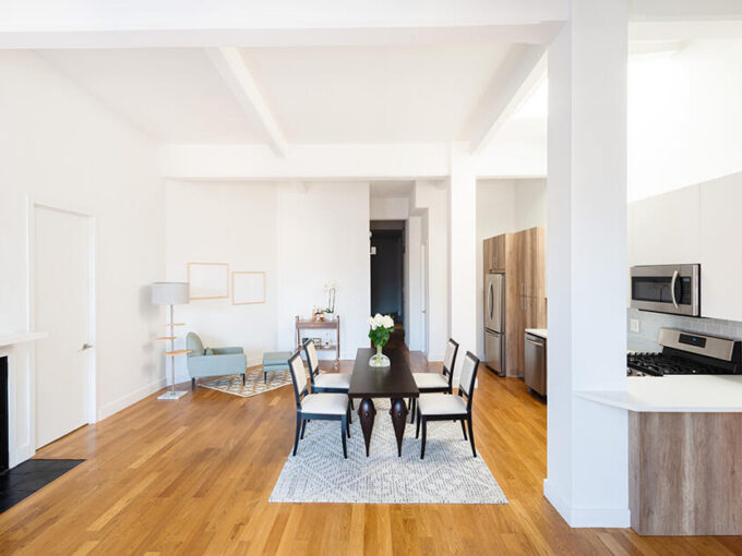 Representative TFC photo of the kitchen and dining area in model apartment 702 at 95 Horatio Street; not apartment 408.